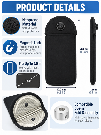 📱 Student Essential Deal – Lockable Phone Storage Pouch 🔒 Neoprene Case with Snap Closure for Devices up to 6.5″ 🎒