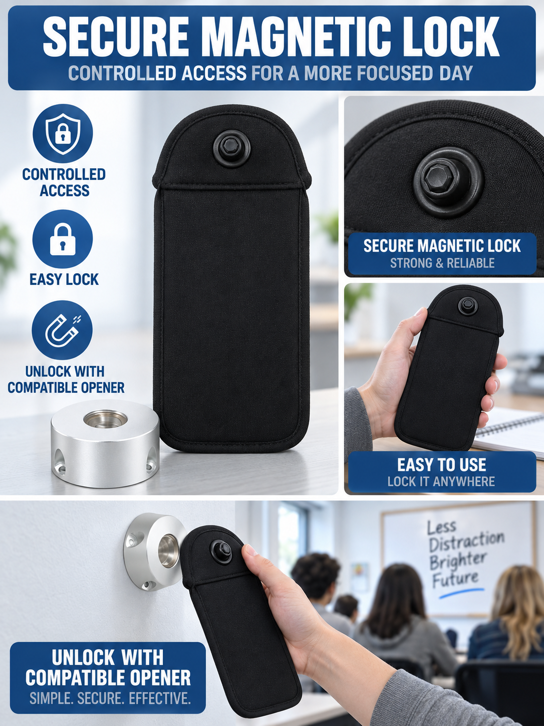 📱 Student Essential Deal – Lockable Phone Storage Pouch 🔒 Neoprene Case with Snap Closure for Devices up to 6.5″ 🎒