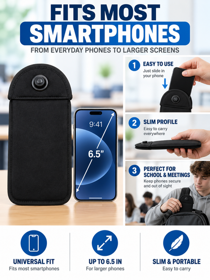 📱 Student Essential Deal – Lockable Phone Storage Pouch 🔒 Neoprene Case with Snap Closure for Devices up to 6.5″ 🎒