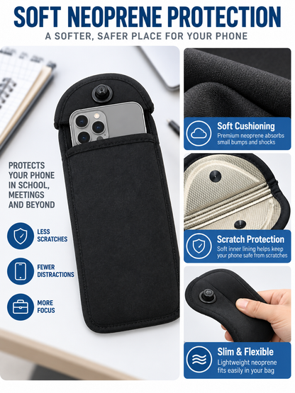 📱 Student Essential Deal – Lockable Phone Storage Pouch 🔒 Neoprene Case with Snap Closure for Devices up to 6.5″ 🎒