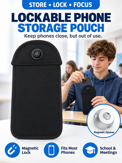 📱 Student Essential Deal – Lockable Phone Storage Pouch 🔒 Neoprene Case with Snap Closure for Devices up to 6.5″ 🎒