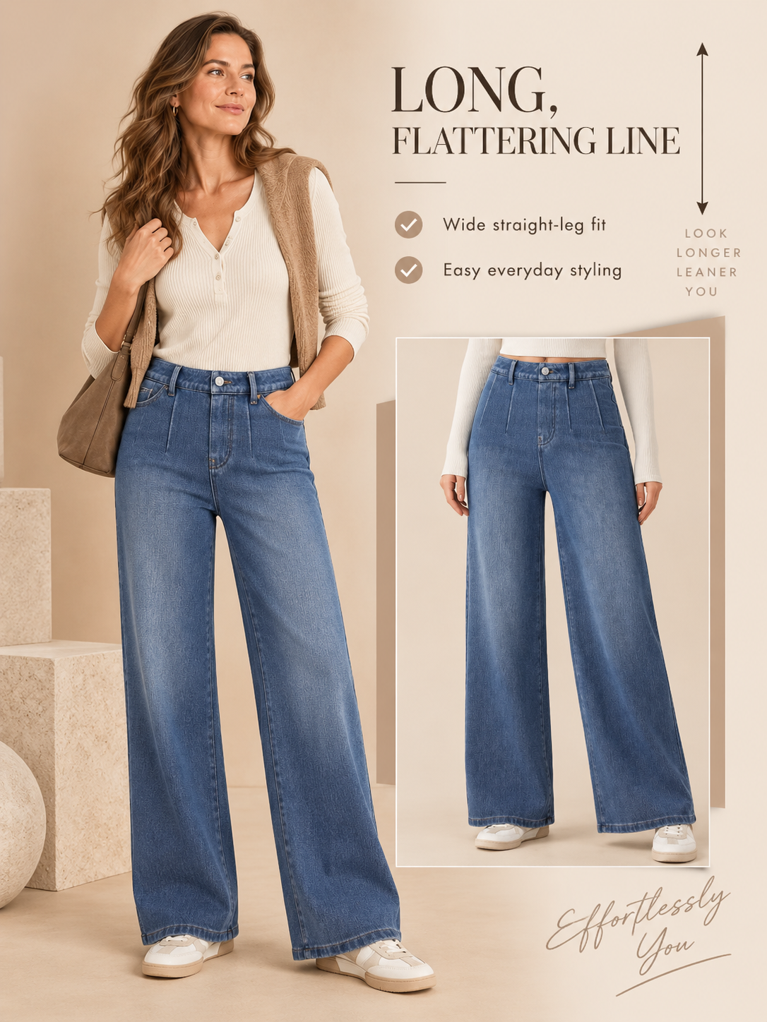 🎒 Back-to-School Deal – High-Waist Straight-Leg Stretch Jeans 👖 Sculpted Fit with Functional Pockets for Everyday Style ✨