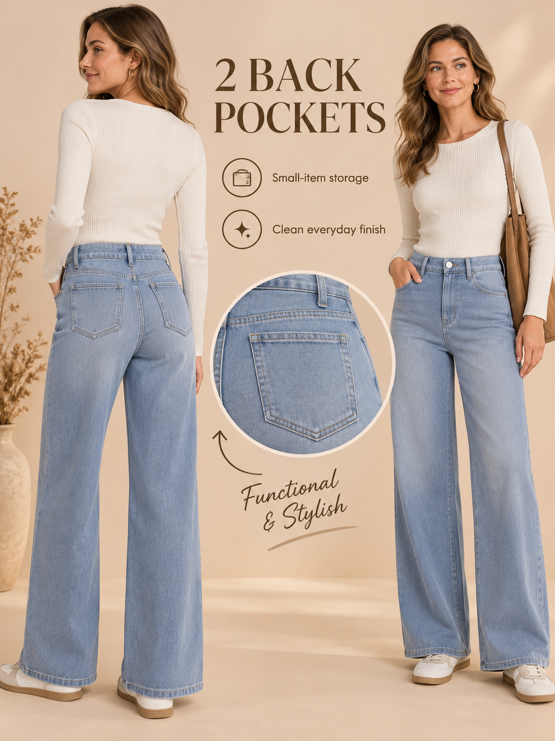🎒 Back-to-School Deal – High-Waist Straight-Leg Stretch Jeans 👖 Sculpted Fit with Functional Pockets for Everyday Style ✨