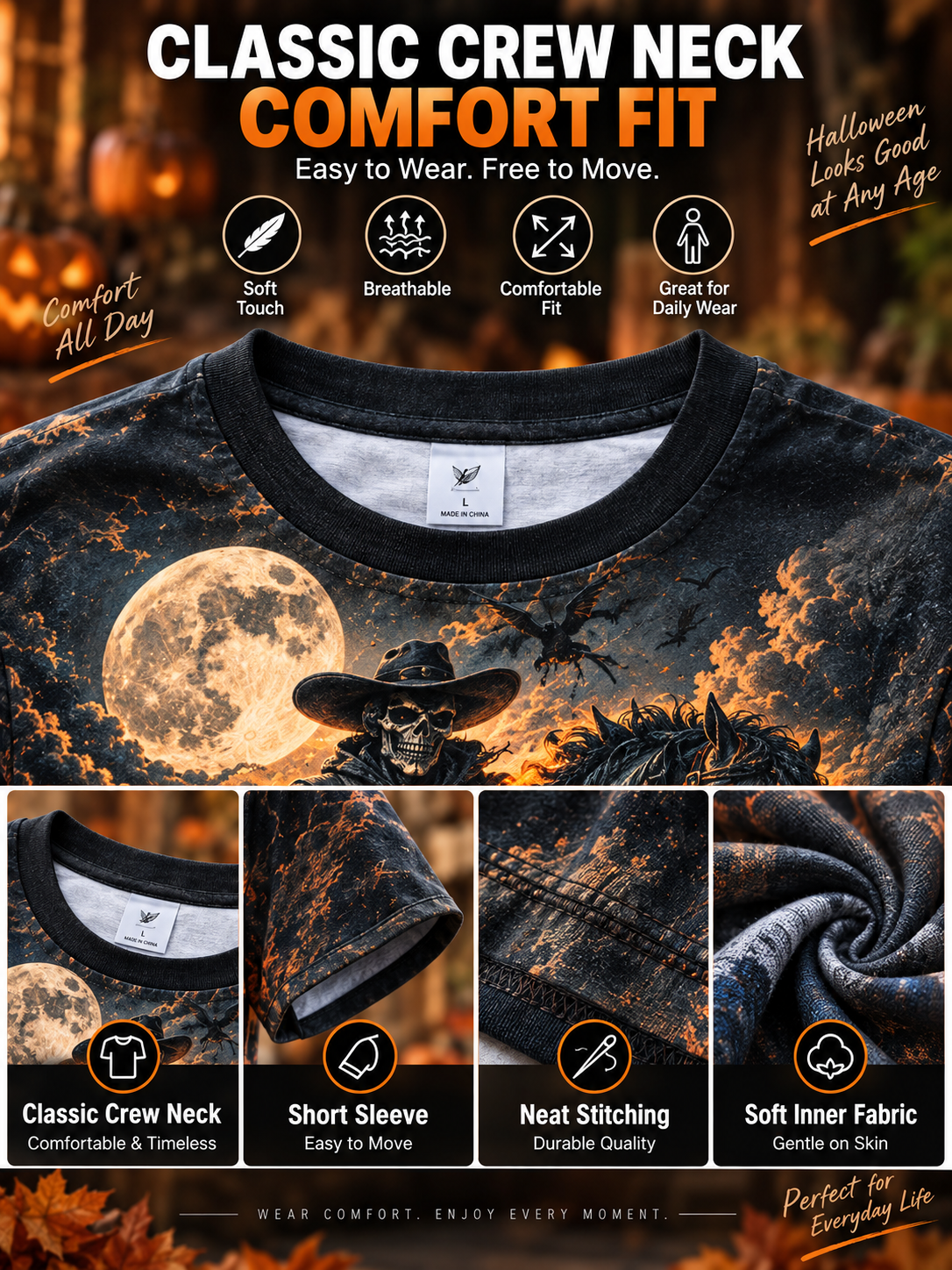 🎃 Halloween Deal – 3D Horror Print Streetwear Tee 👻 Spooky Pumpkin & Haunted House Graphic Top for Horror Fans 🖤