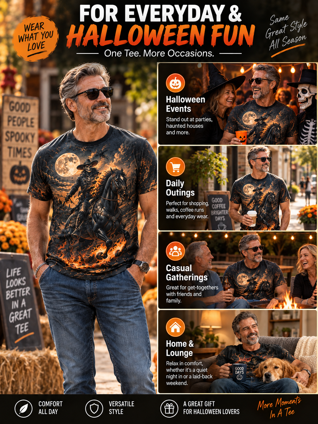 🎃 Halloween Deal – 3D Horror Print Streetwear Tee 👻 Spooky Pumpkin & Haunted House Graphic Top for Horror Fans 🖤