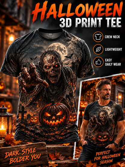 🎃 Halloween Deal – 3D Horror Print Streetwear Tee 👻 Spooky Pumpkin & Haunted House Graphic Top for Horror Fans 🖤