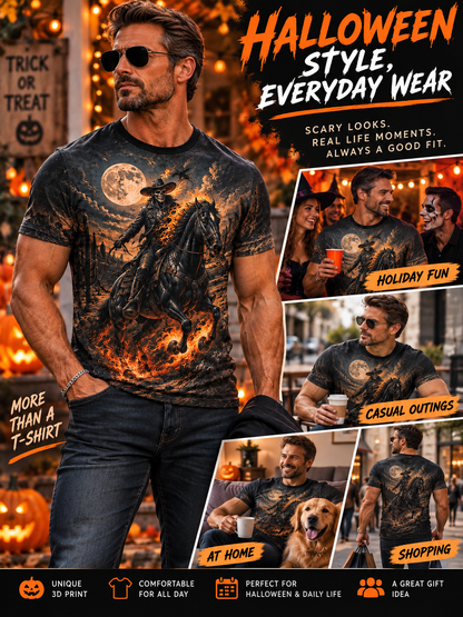 🎃 Halloween Deal – 3D Horror Print Streetwear Tee 👻 Spooky Pumpkin & Haunted House Graphic Top for Horror Fans 🖤