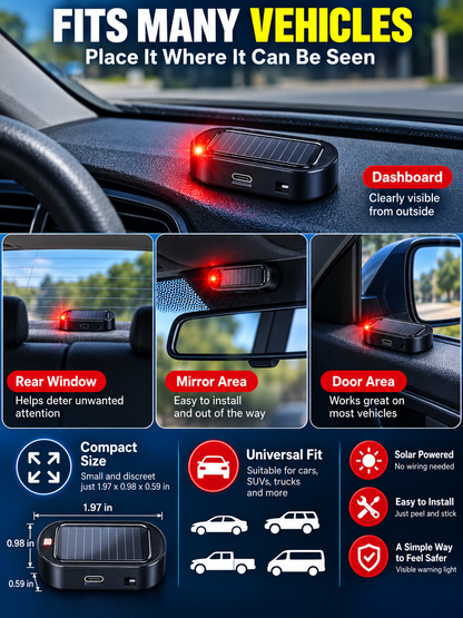 🚗 Auto Accessory Deal – 2-Pack Solar LED Warning Lights ☀️ Wireless Flashing Car Security Decoys with Automatic Light Sensor ✨