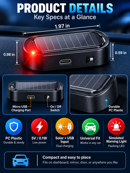 🚗 Auto Accessory Deal – 2-Pack Solar LED Warning Lights ☀️ Wireless Flashing Car Security Decoys with Automatic Light Sensor ✨