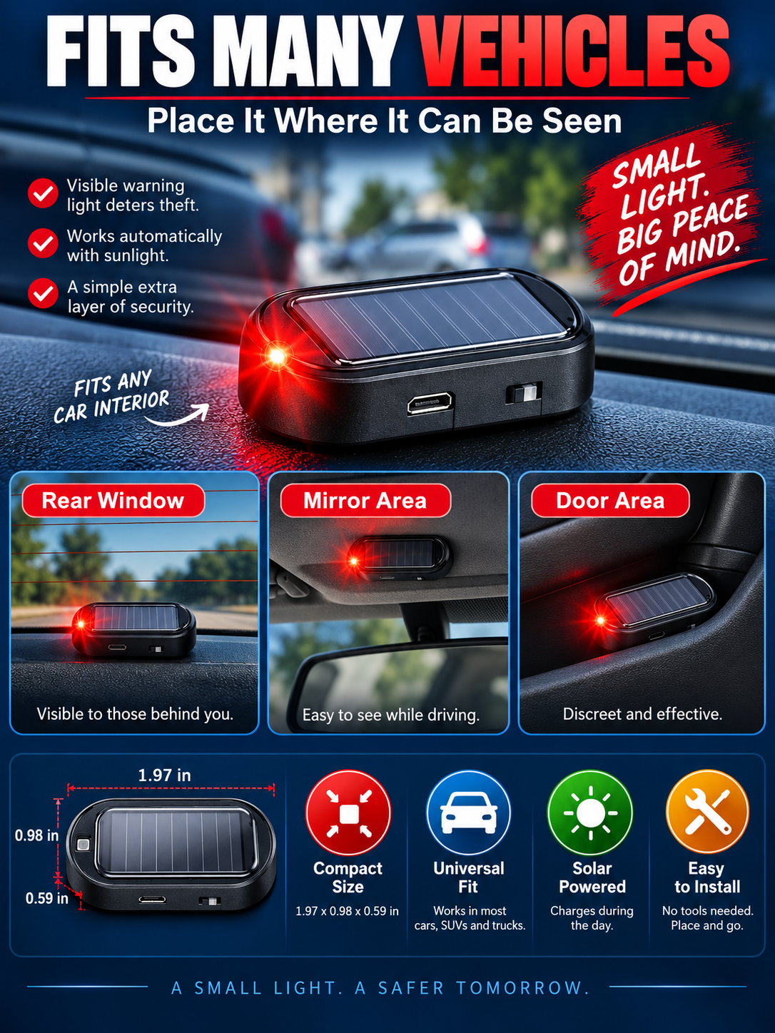 🚗 Auto Accessory Deal – 2-Pack Solar LED Warning Lights ☀️ Wireless Flashing Car Security Decoys with Automatic Light Sensor ✨