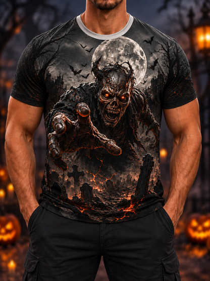 🎃 Halloween Deal – 3D Horror Print Streetwear Tee 👻 Spooky Pumpkin & Haunted House Graphic Top for Horror Fans 🖤