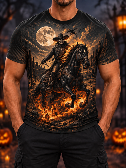 🎃 Halloween Deal – 3D Horror Print Streetwear Tee 👻 Spooky Pumpkin & Haunted House Graphic Top for Horror Fans 🖤