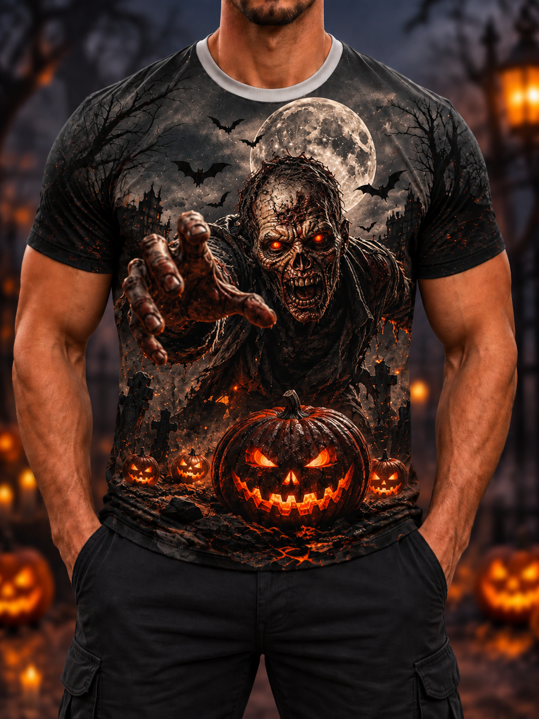 🎃 Halloween Deal – 3D Horror Print Streetwear Tee 👻 Spooky Pumpkin & Haunted House Graphic Top for Horror Fans 🖤