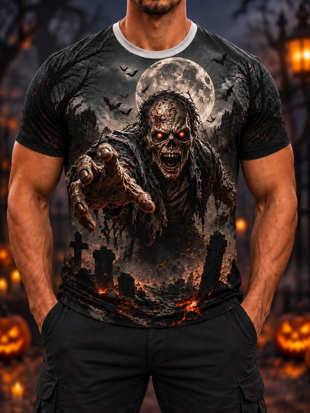 🎃 Halloween Deal – 3D Horror Print Streetwear Tee 👻 Spooky Pumpkin & Haunted House Graphic Top for Horror Fans 🖤