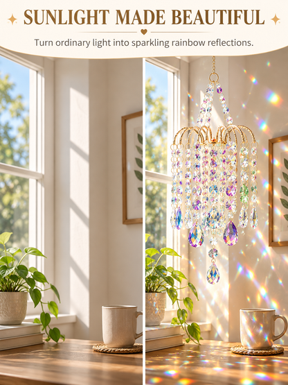 ✨ Home Decor Deal – Hanging Crystal Sun Catcher 🌈 Elegant Gold-Tone Window Ornament for Beautiful Rainbow Light Reflections 💎