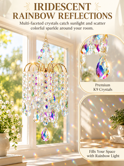 ✨ Home Decor Deal – Hanging Crystal Sun Catcher 🌈 Elegant Gold-Tone Window Ornament for Beautiful Rainbow Light Reflections 💎