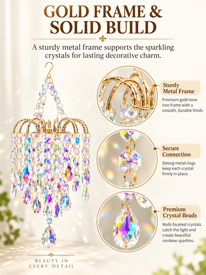 ✨ Home Decor Deal – Hanging Crystal Sun Catcher 🌈 Elegant Gold-Tone Window Ornament for Beautiful Rainbow Light Reflections 💎