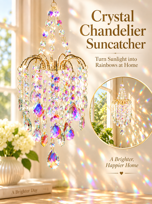 ✨ Home Decor Deal – Hanging Crystal Sun Catcher 🌈 Elegant Gold-Tone Window Ornament for Beautiful Rainbow Light Reflections 💎
