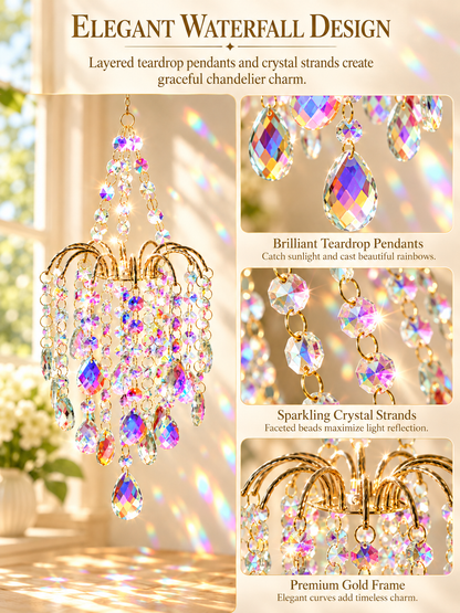 ✨ Home Decor Deal – Hanging Crystal Sun Catcher 🌈 Elegant Gold-Tone Window Ornament for Beautiful Rainbow Light Reflections 💎