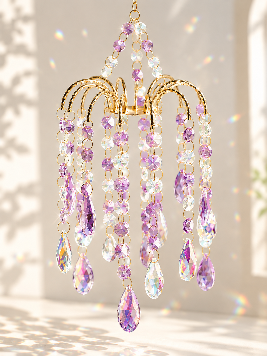 ✨ Home Decor Deal – Hanging Crystal Sun Catcher 🌈 Elegant Gold-Tone Window Ornament for Beautiful Rainbow Light Reflections 💎