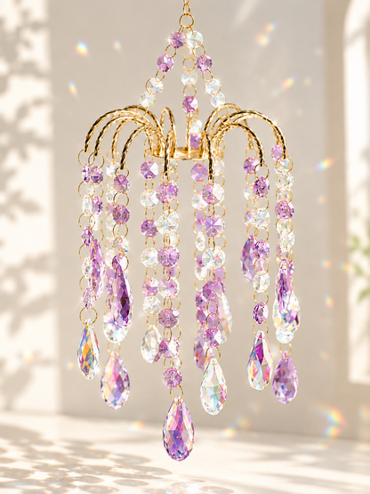 ✨ Home Decor Deal – Hanging Crystal Sun Catcher 🌈 Elegant Gold-Tone Window Ornament for Beautiful Rainbow Light Reflections 💎