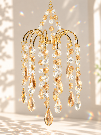 ✨ Home Decor Deal – Hanging Crystal Sun Catcher 🌈 Elegant Gold-Tone Window Ornament for Beautiful Rainbow Light Reflections 💎