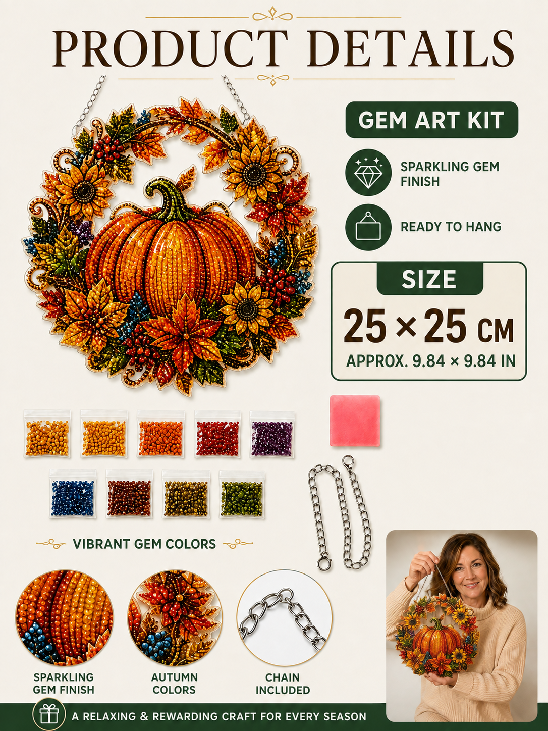 🎃 Halloween Craft Deal ✨ Pumpkin Wreath Gem Art Kit for Sparkling Wall Decor