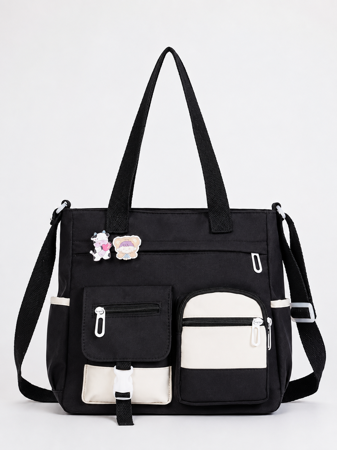 🎒 Canvas Tote Bag-Cute Lightweight Multi Pocket Crossbody Shoulder Bag for School Work Travel & Everyday Essentials