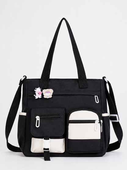 🎒 Canvas Tote Bag-Cute Lightweight Multi Pocket Crossbody Shoulder Bag for School Work Travel & Everyday Essentials