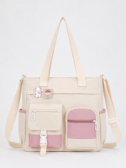 🎒 Canvas Tote Bag-Cute Lightweight Multi Pocket Crossbody Shoulder Bag for School Work Travel & Everyday Essentials
