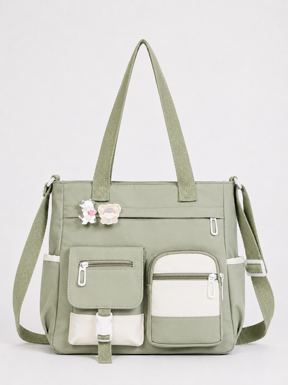 🎒 Canvas Tote Bag-Cute Lightweight Multi Pocket Crossbody Shoulder Bag for School Work Travel & Everyday Essentials