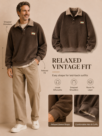 🍂 Autumn Winter Corduroy Sweater 🧥🤎 Cozy Fleece Lined Stylish Vintage Streetwear Long Sleeve Outfit
