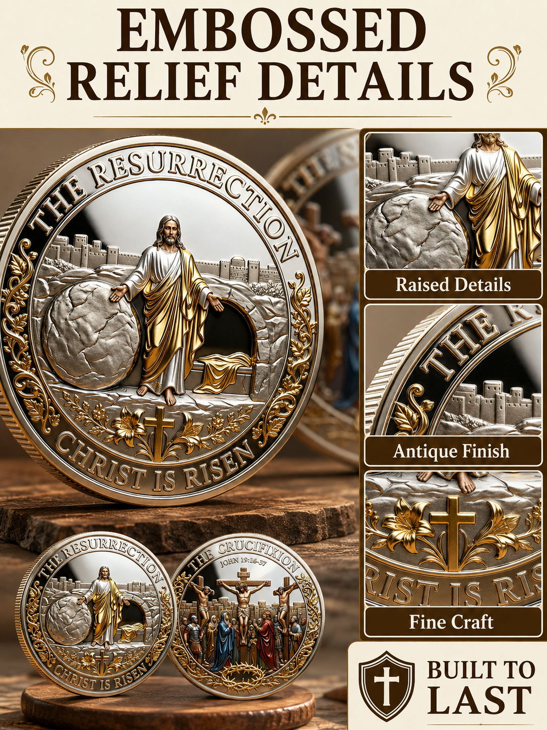 ✝️ Easter Memorial Coin  🙏🌸 Cross Design Religious Alloy Keepsake Collectible Decorative Gift for Home Church & Family