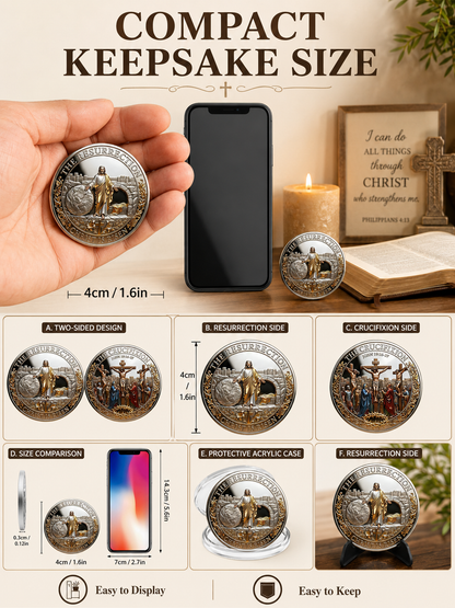 ✝️ Easter Memorial Coin  🙏🌸 Cross Design Religious Alloy Keepsake Collectible Decorative Gift for Home Church & Family