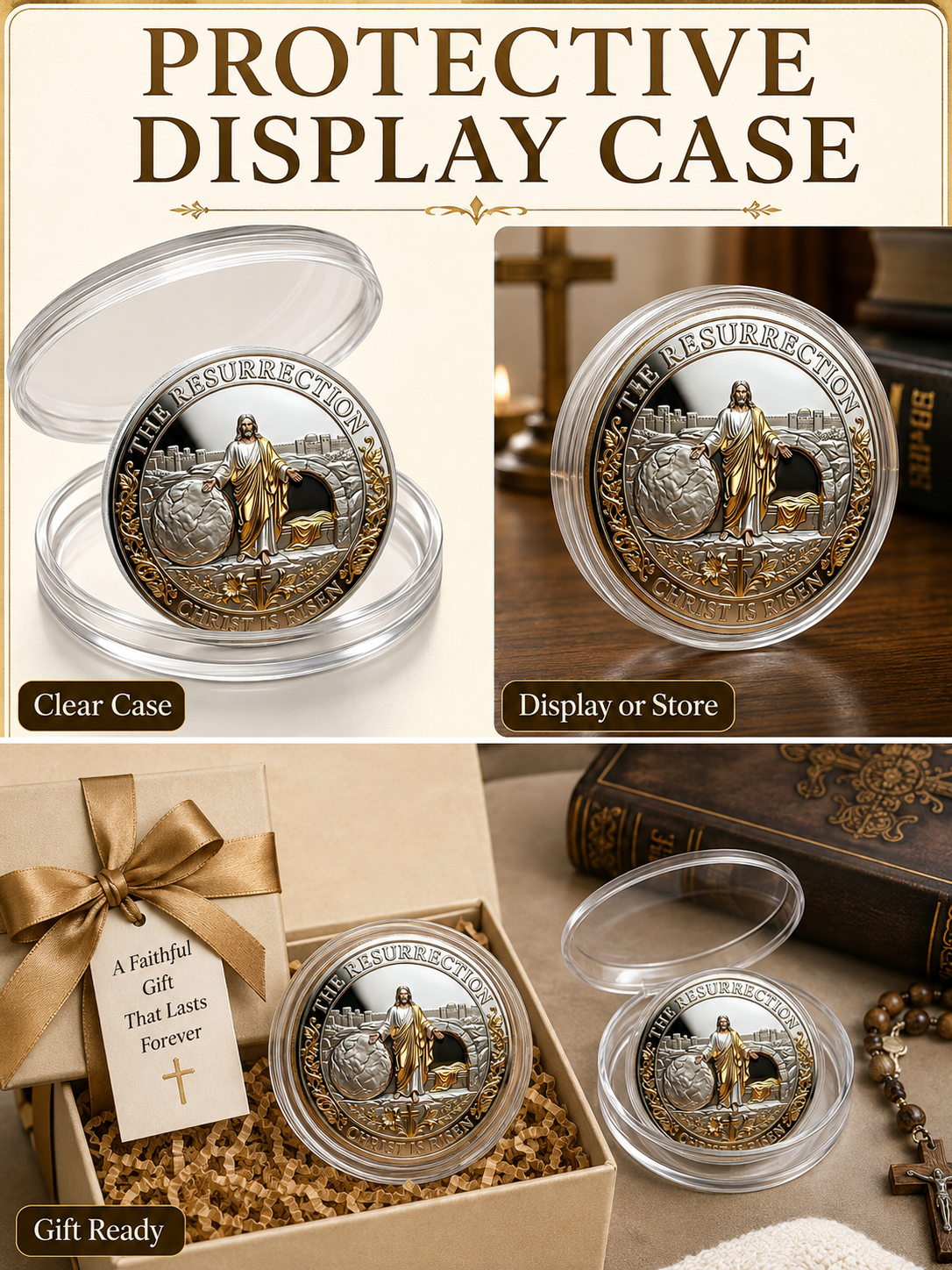 ✝️ Easter Memorial Coin  🙏🌸 Cross Design Religious Alloy Keepsake Collectible Decorative Gift for Home Church & Family