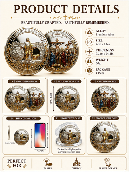 ✝️ Easter Memorial Coin  🙏🌸 Cross Design Religious Alloy Keepsake Collectible Decorative Gift for Home Church & Family