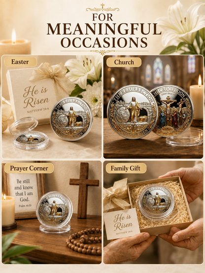 ✝️ Easter Memorial Coin  🙏🌸 Cross Design Religious Alloy Keepsake Collectible Decorative Gift for Home Church & Family
