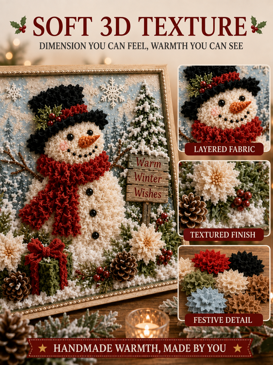 🎄 Christmas Poke Art Kit ⛄🎁 DIY Snowman Embroidery Craft Handmade Holiday Wall Decor for Beginners & Adults