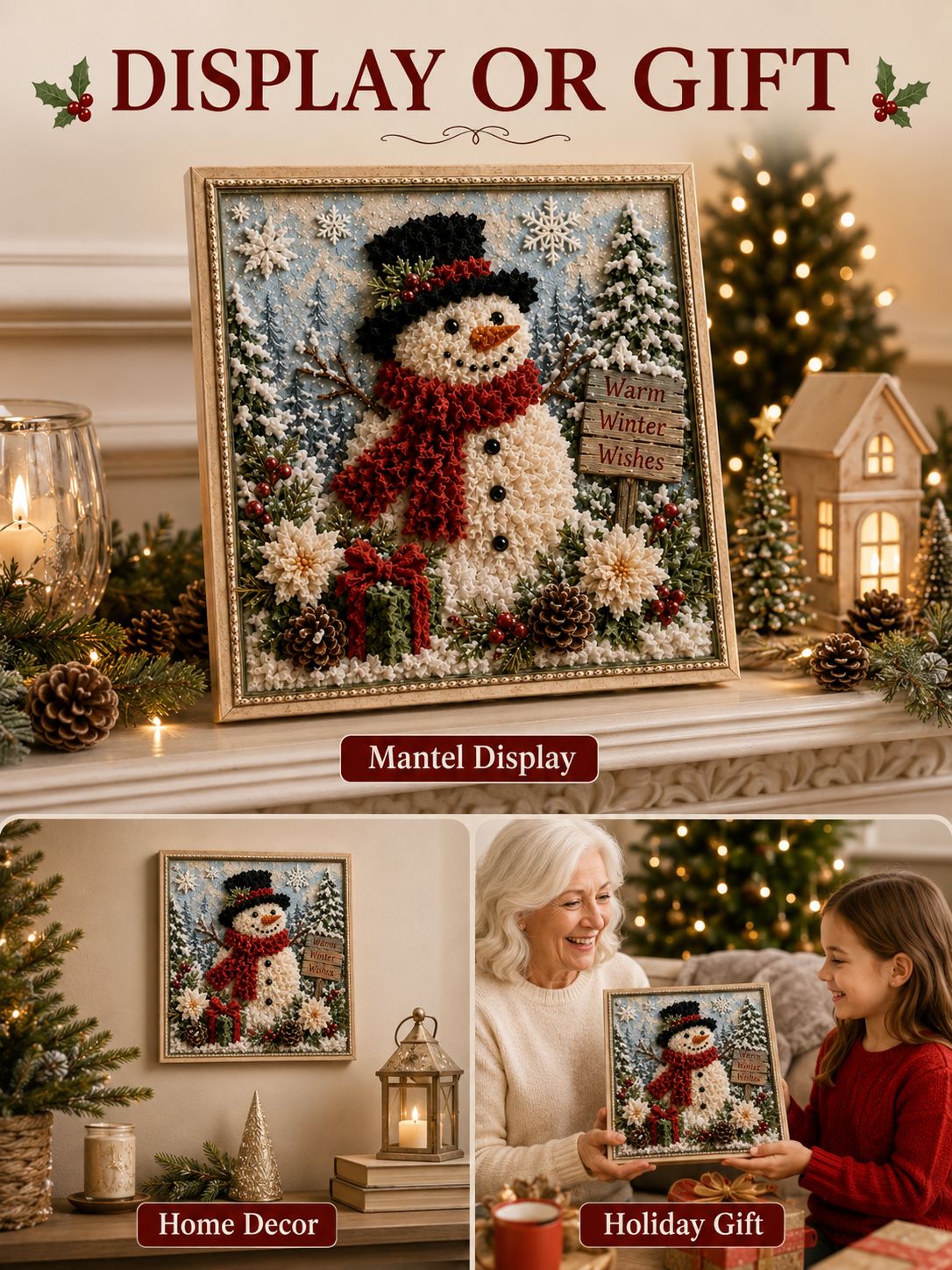 🎄 Christmas Poke Art Kit ⛄🎁 DIY Snowman Embroidery Craft Handmade Holiday Wall Decor for Beginners & Adults