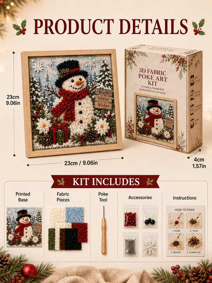 🎄 Christmas Poke Art Kit ⛄🎁 DIY Snowman Embroidery Craft Handmade Holiday Wall Decor for Beginners & Adults