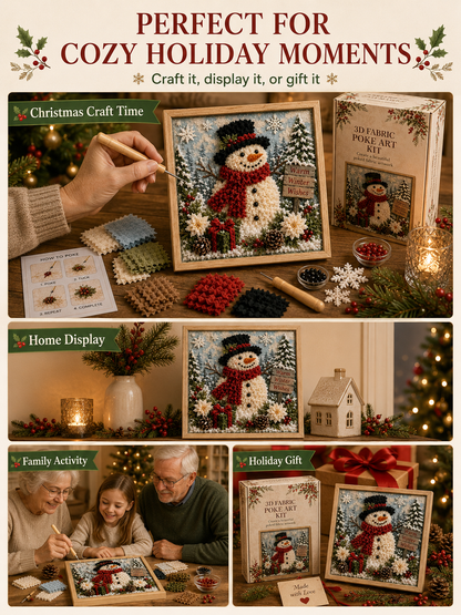 🎄 Christmas Poke Art Kit ⛄🎁 DIY Snowman Embroidery Craft Handmade Holiday Wall Decor for Beginners & Adults