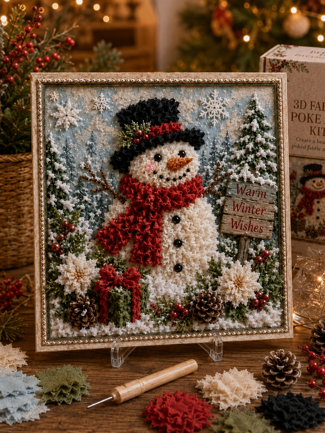 🎄 Christmas Poke Art Kit ⛄🎁 DIY Snowman Embroidery Craft Handmade Holiday Wall Decor for Beginners & Adults