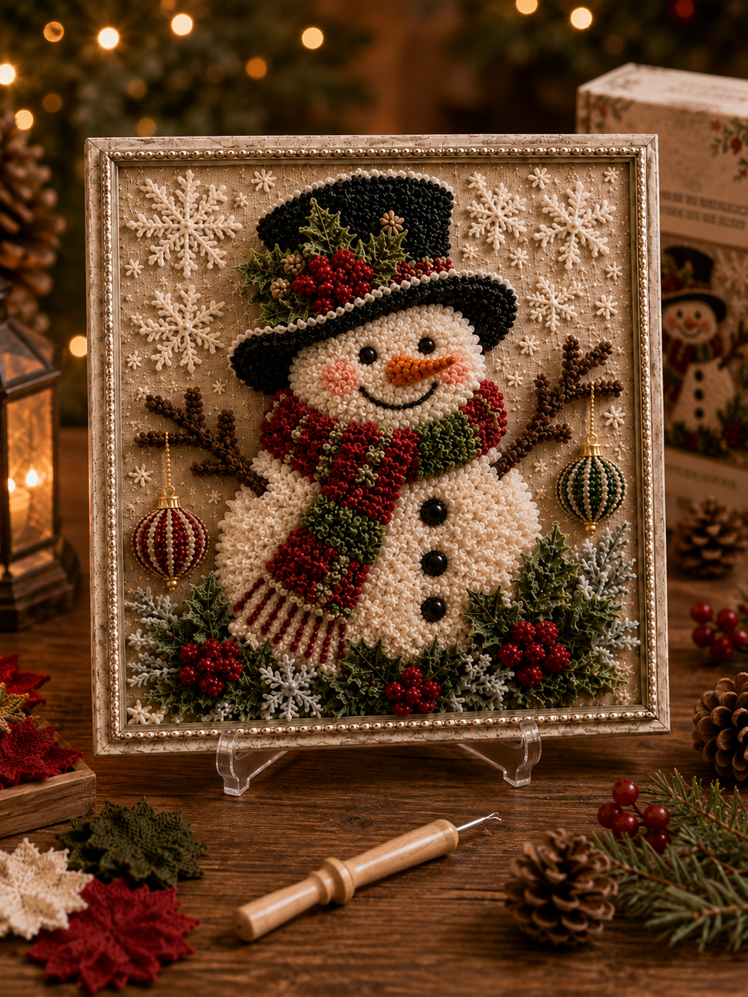 🎄 Christmas Poke Art Kit ⛄🎁 DIY Snowman Embroidery Craft Handmade Holiday Wall Decor for Beginners & Adults
