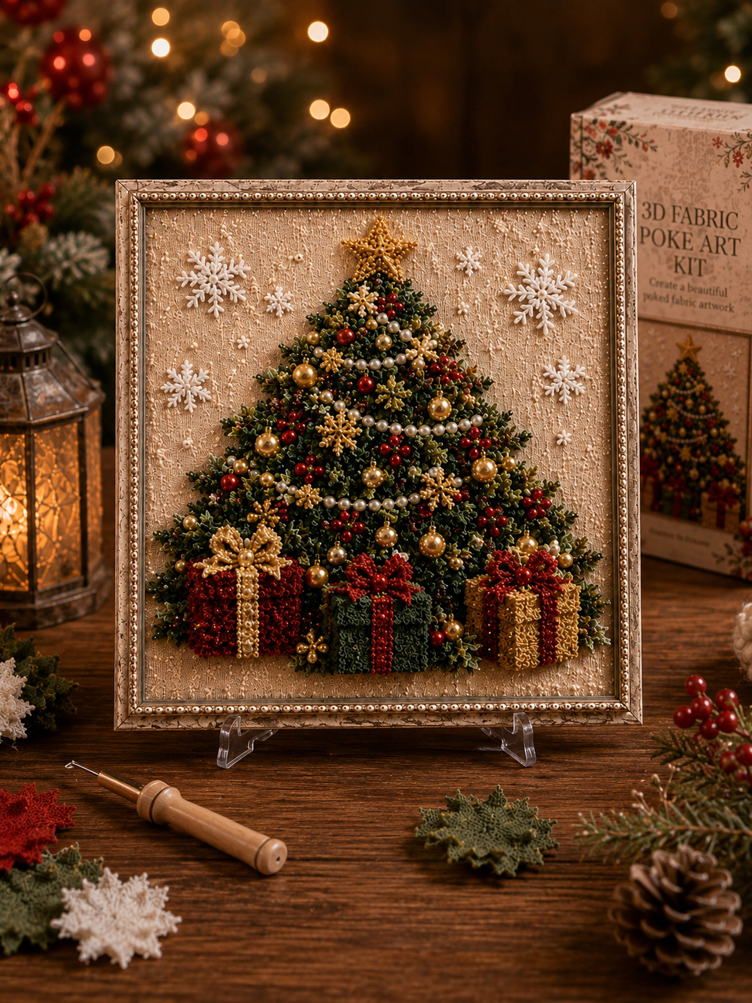 🎄 Christmas Poke Art Kit ⛄🎁 DIY Snowman Embroidery Craft Handmade Holiday Wall Decor for Beginners & Adults