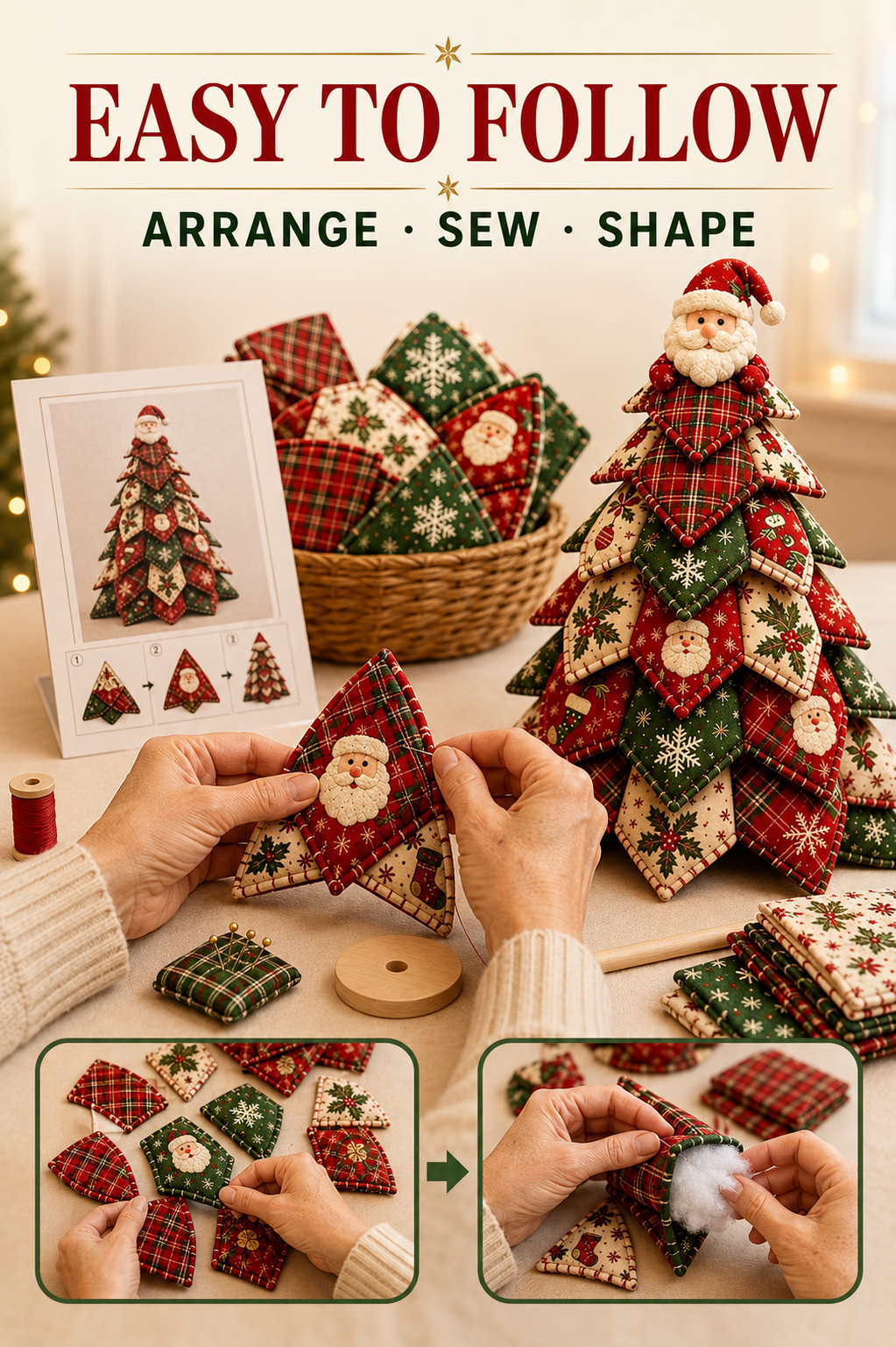 🎅 Christmas Tree DIY Kit 🎄🎁 Festive Patchwork Fabric Craft Cute Tabletop Holiday Decor Centerpiece