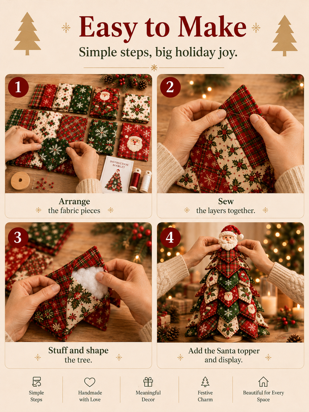 🎅 Christmas Tree DIY Kit 🎄🎁 Festive Patchwork Fabric Craft Cute Tabletop Holiday Decor Centerpiece