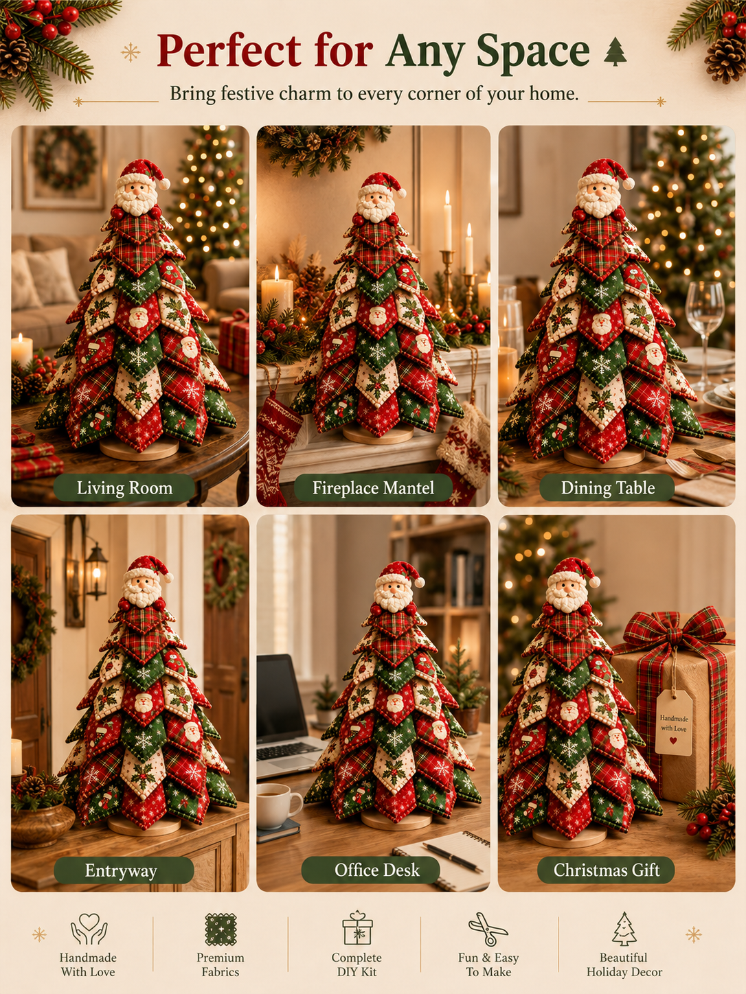 🎅 Christmas Tree DIY Kit 🎄🎁 Festive Patchwork Fabric Craft Cute Tabletop Holiday Decor Centerpiece