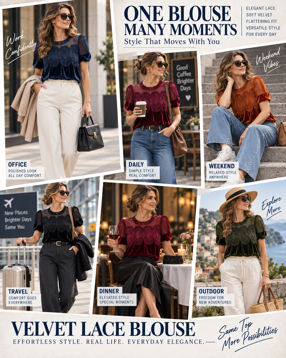 🌸 Fashion Deal – Women’s Velvet Ruffle Blouse ✨ Elegant Lace-Trimmed Short-Sleeve Top for Vintage Everyday Style 💕