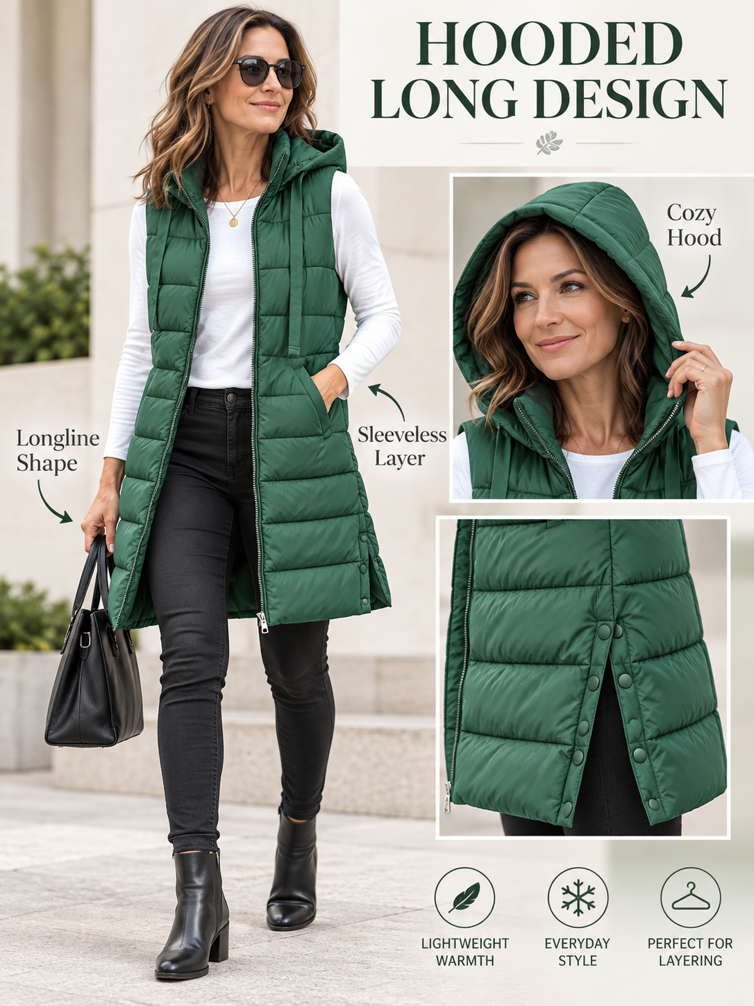 ❄️ Winter Style Deal – Women’s Long Hooded Puffer Vest 🧥 Sleeveless Quilted Layer for Cozy Everyday Outdoor Wear ✨
