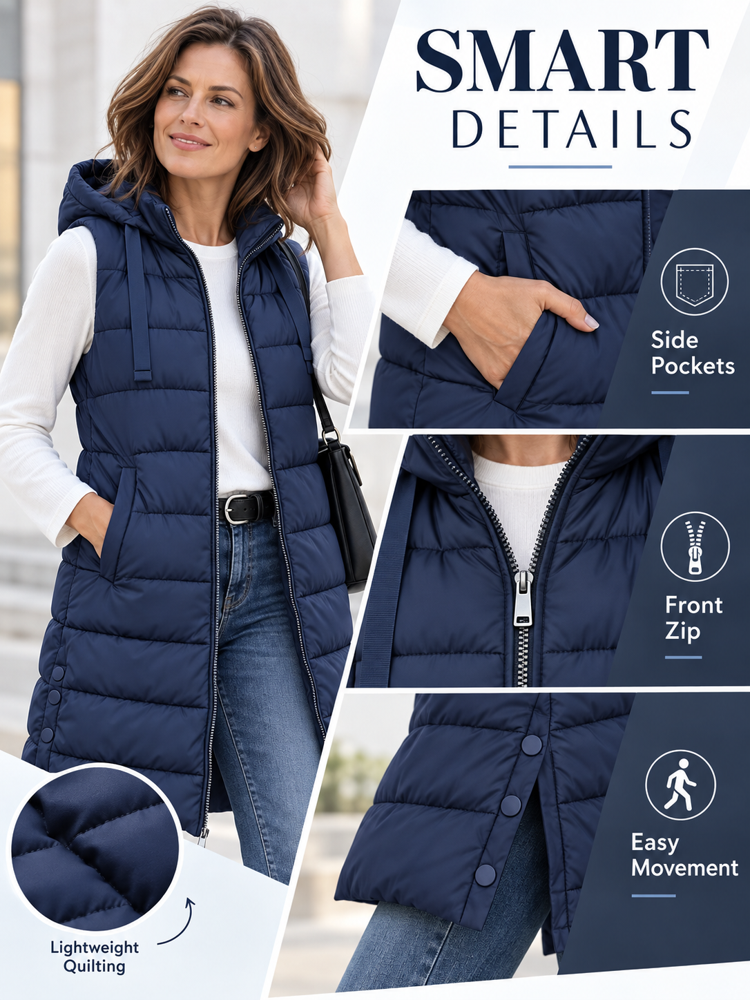 ❄️ Winter Style Deal – Women’s Long Hooded Puffer Vest 🧥 Sleeveless Quilted Layer for Cozy Everyday Outdoor Wear ✨